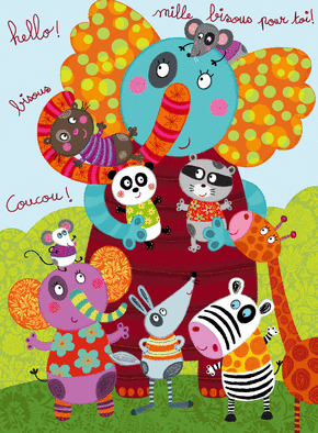 Carte petites attentions Coucou éléphant coloré